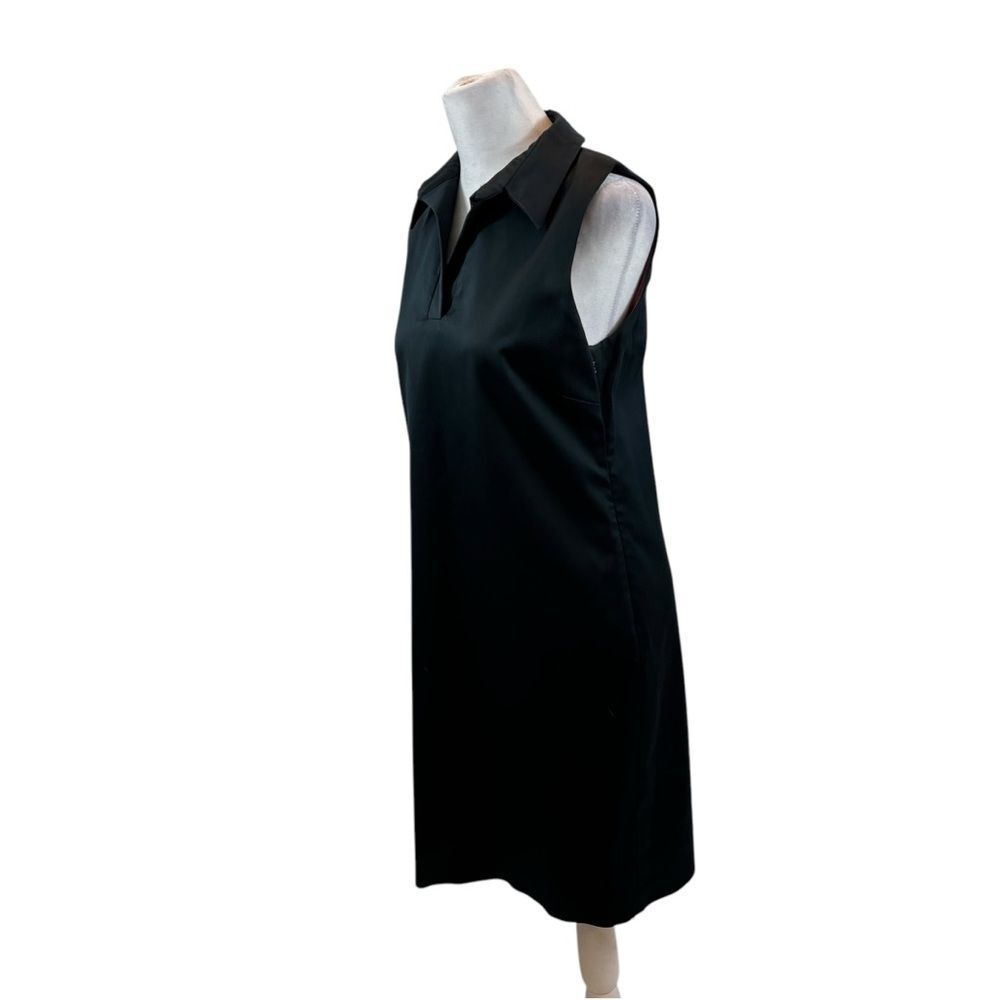 Ladies Vintage Collared V Neck Sleeveless Dress Black Size Small